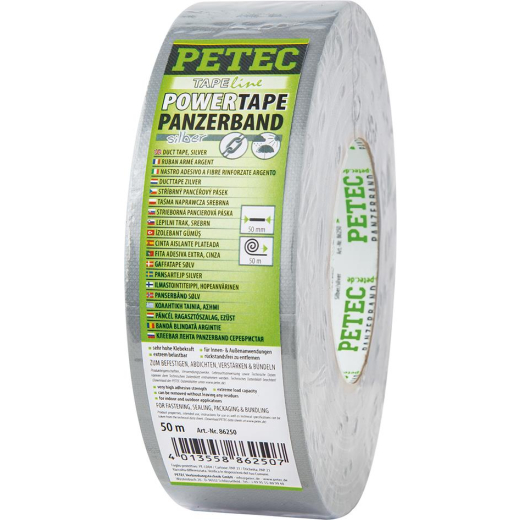 Petec 86250 POWER Tape, Panzerband silber Rolle 50 m x 50 mm