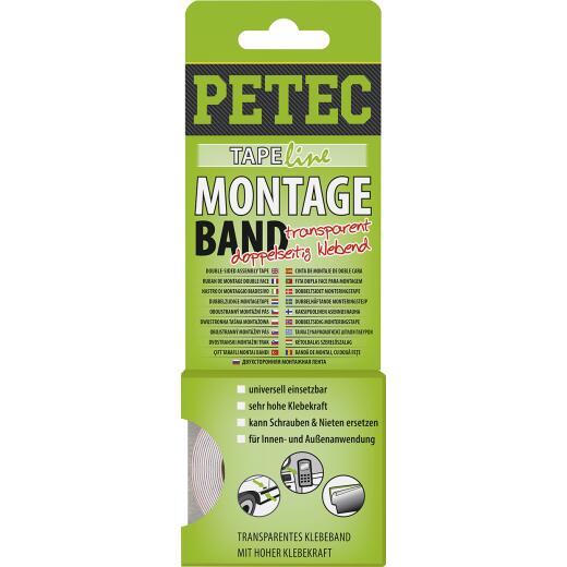 Petec Montageband transparent 2 m × 19 mm × 0,2 mm SB-Karte